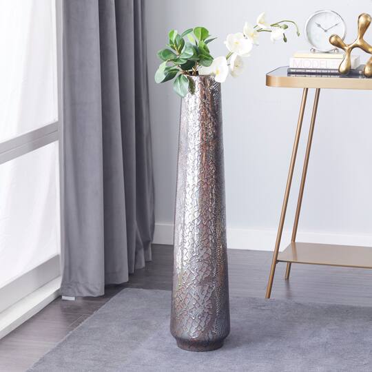 Silver Ceramic Contemporary Vase, 36" x 8" x 8"